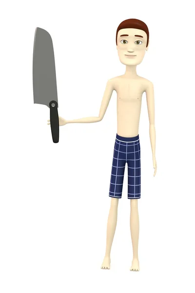 3d renderizado de personaje de dibujos animados con cuchillo — Foto de Stock