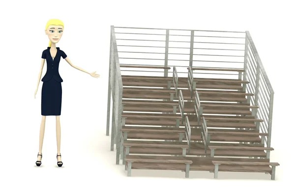 3D render av seriefiguren med stadium bänkar — Stockfoto