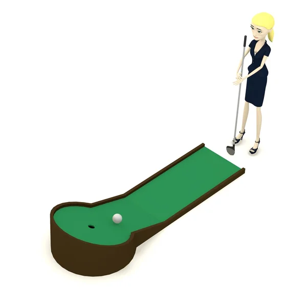 3d renderização de personagem de desenho animado com minigolfe — Fotografia de Stock