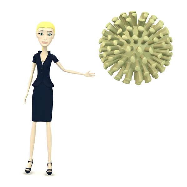 3d render of cartoon character with virus cell — Stock Photo, Image