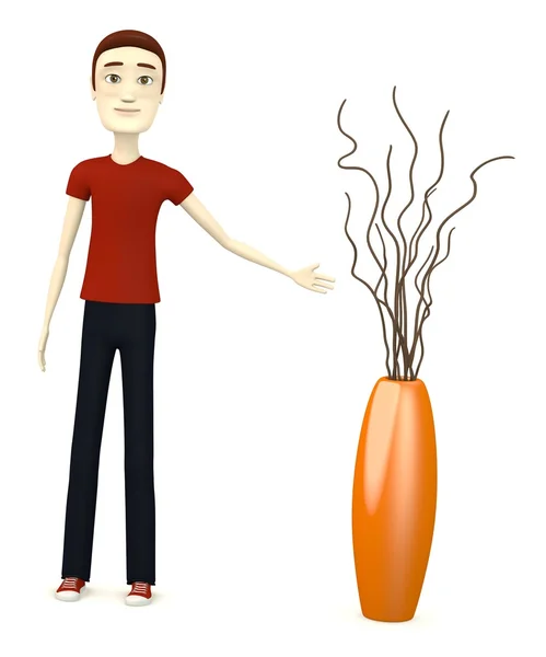 3d renderização de personagem de desenho animado com vaso e decoração — Fotografia de Stock