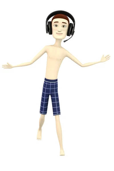 Çizgi film karakteri kulaklık ile 3D render — Stok fotoğraf