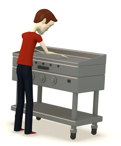 3D render van stripfiguur met keuken machine — Stockfoto