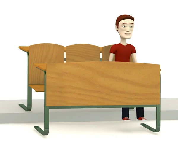 3d render of cartoon character on school chair — Stock Photo, Image