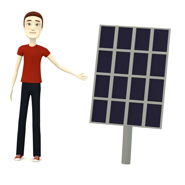 3d render of cartoon character with solar panel — Stock Photo, Image