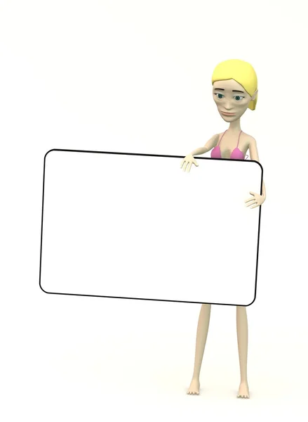 3d render of sexy cartoon girl with empty board — Stock Photo, Image