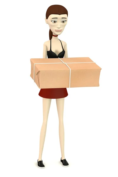 3d render of cartoon character with package — Stock Photo, Image