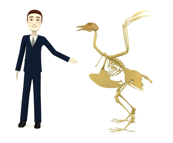 3D renderowania postać z kreskówek z szkielet ptaka — Zdjęcie stockowe