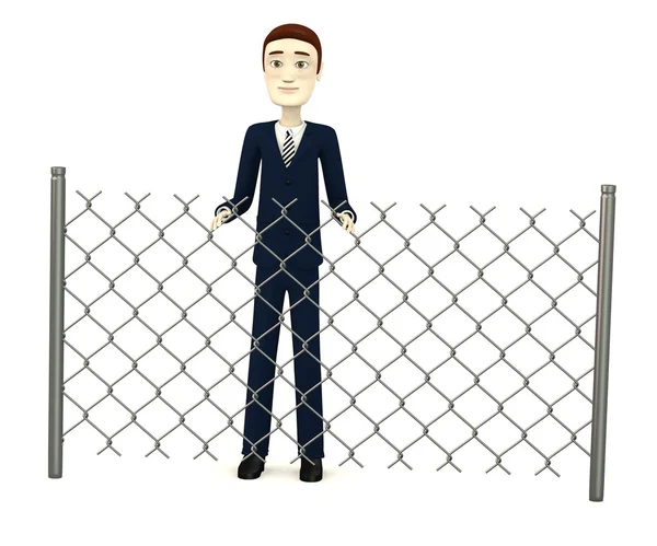 3D καθιστούν χαρακτήρα κινουμένων σχεδίων με αλυσίδα φράχτη — Φωτογραφία Αρχείου