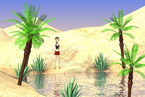 3D-Darstellung der Zeichentrickfigur in der Wüste — Stockfoto