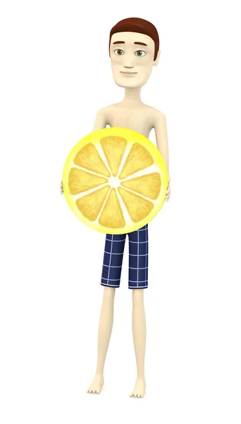 3d render of cartoon character with lemon slice — Stock Photo, Image