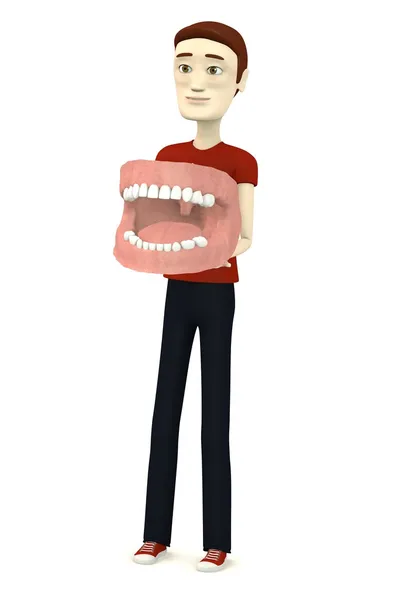 3d render of cartoon character with child teeth — Stock Photo, Image