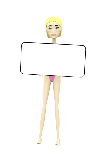 3d render of cartoon female swimmer with empty board — Stock Photo, Image