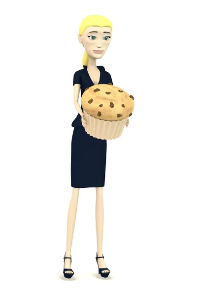 Rendering 3d del personaggio dei cartoni animati con muffin — Foto Stock