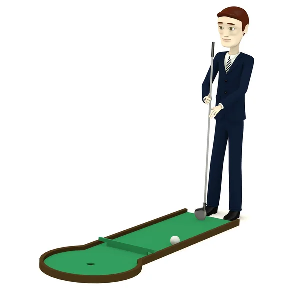 3d 呈现器的卡通人物与迷你高尔夫 — 图库照片
