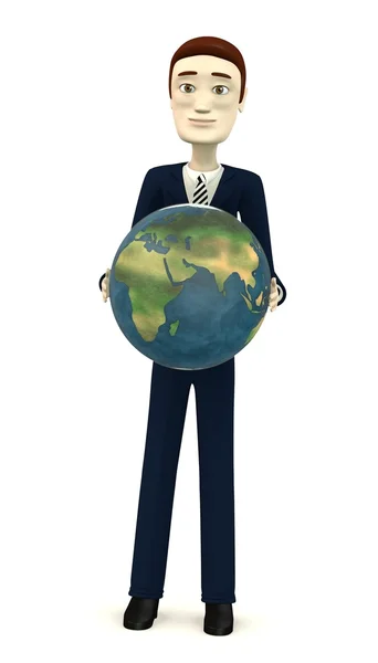 3d render of cartoon character with earth — Stock Photo, Image