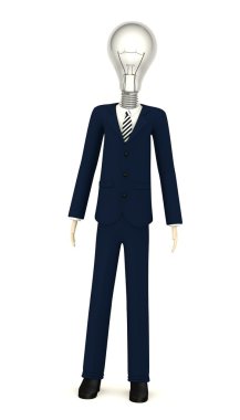 3D render ile ampul kafa yerine çizgi film karakteri