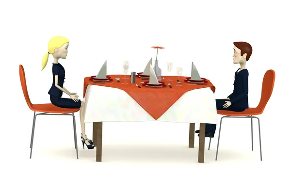 3D визуализация персонажей мультфильмов сидит в ресторане — стоковое фото