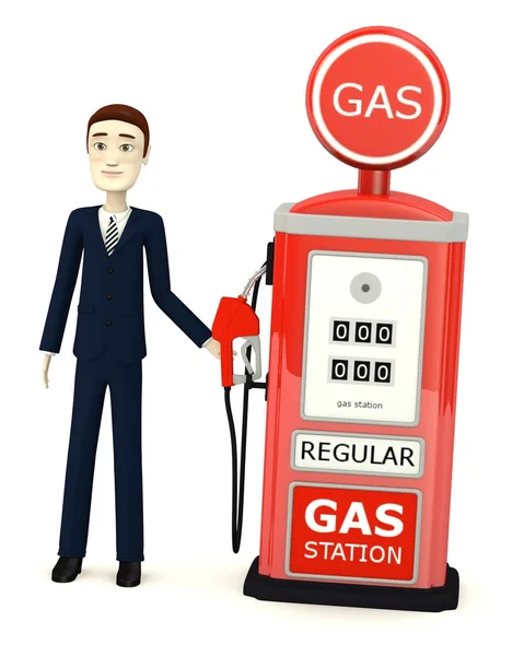 3d renderizado de personaje de dibujos animados con gasolinera — Foto de Stock