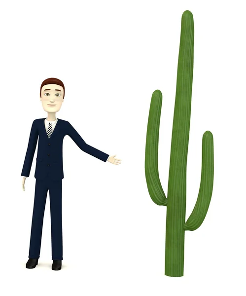 3d rendu de personnage de dessin animé avec cactus — Photo