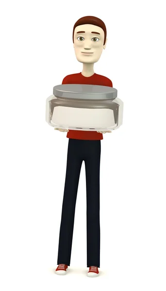 3D візуалізація мультиплікаційного персонажа з кремовою коробкою — стокове фото