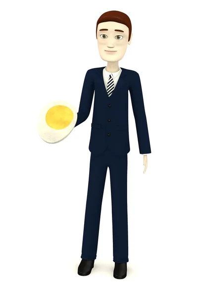 3D καθιστούν χαρακτήρα κινουμένων σχεδίων με φέτες αυγού — Φωτογραφία Αρχείου