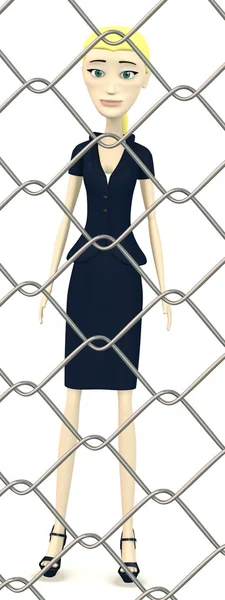 3d render of cartoon character behind fence — 图库照片