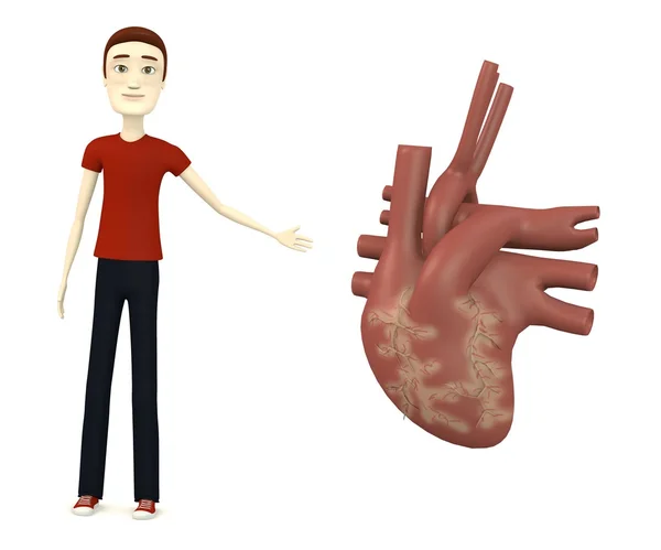 Çizgi film karakteri kalp ile 3D render — Stok fotoğraf