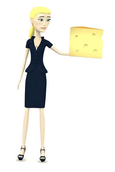 3d render of cartoon character with cheese — Stock Photo, Image