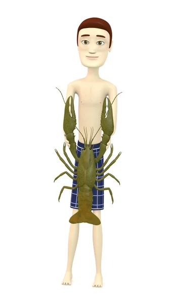 3d render of cartoon character with crayfish — Stock Photo, Image