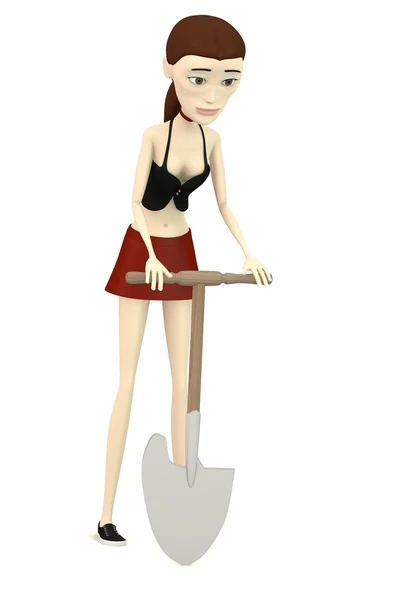 3d render of cartoon character with field shovel — Stock Photo, Image