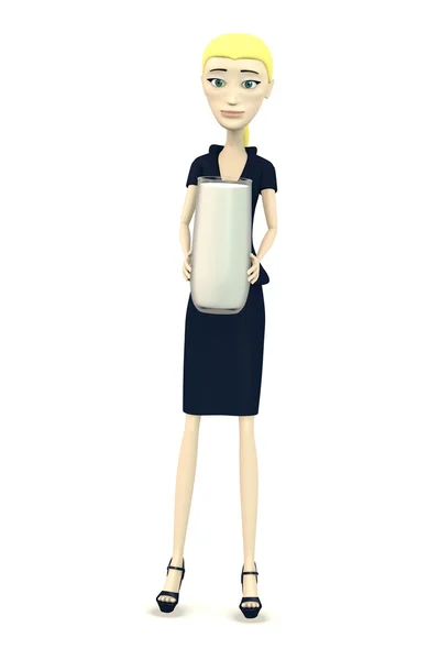 3D візуалізація мультиплікаційного персонажа з молоком — стокове фото
