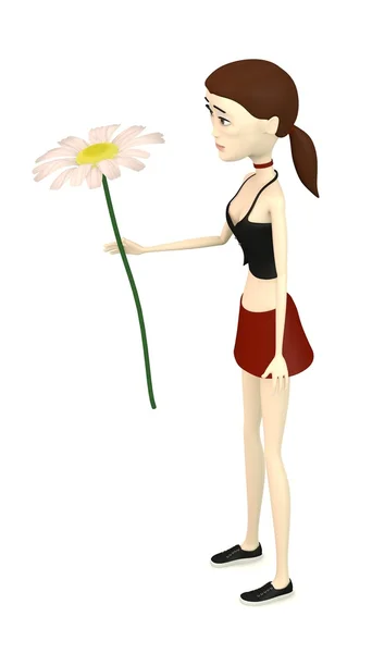 3D render van stripfiguur met daisy flower — Stockfoto