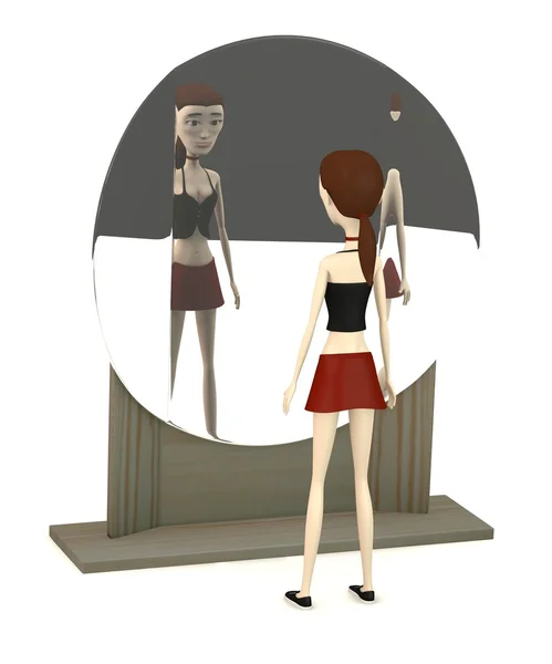 3D vykreslení kreslené postavičky se zrcadlem — Stock fotografie