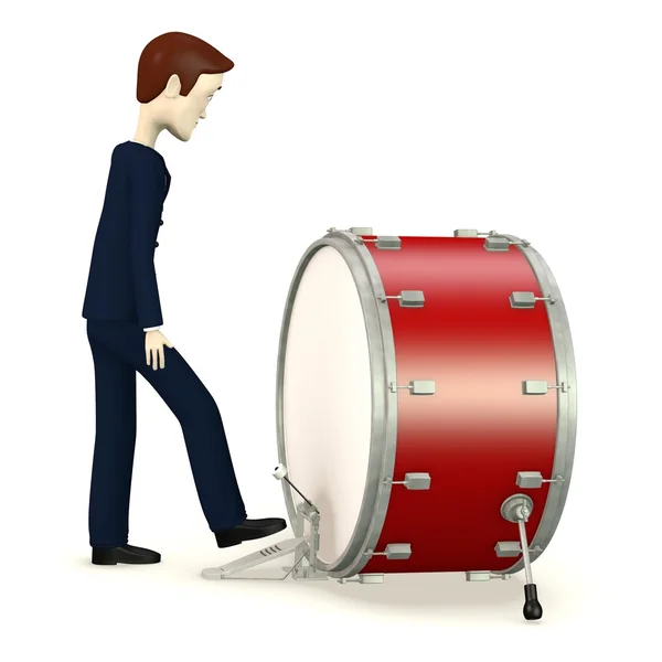 Rendering 3d del personaggio dei cartoni animati con basso tamburo — Foto Stock