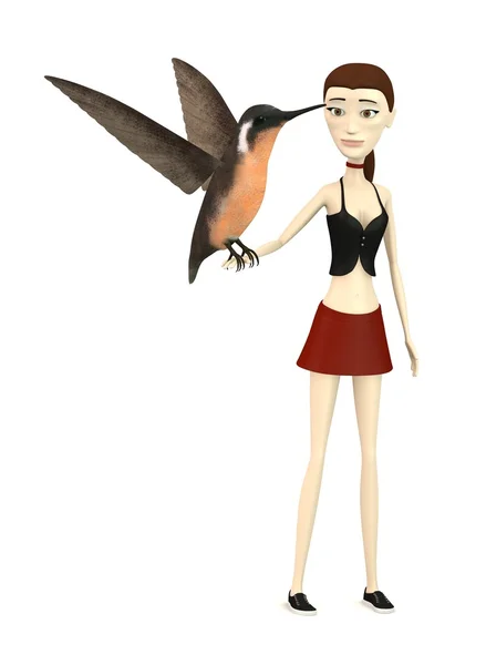 Renderização 3d de personagem de desenho animado com pássaro colibri — Fotografia de Stock