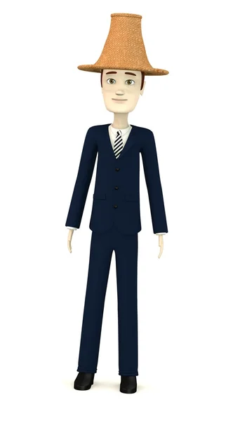 3D візуалізація мультиплікаційного персонажа з солом'яним капелюхом — стокове фото