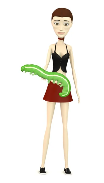3D візуалізація мультиплікаційного персонажа з гусеницею — стокове фото