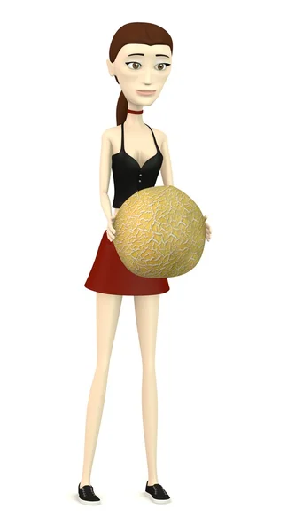 3d render of cartoon character with melon — Stock Photo, Image