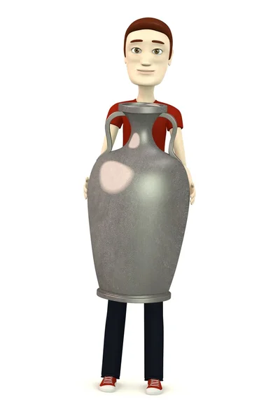 3d render of cartoon character with vase — Stock Photo, Image