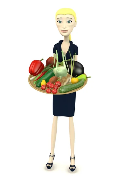 3d render of cartoon character with bowl of vegetable — Stock Photo, Image