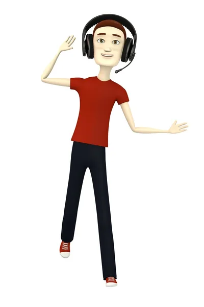 3d renderizado de personaje de dibujos animados con auriculares —  Fotos de Stock