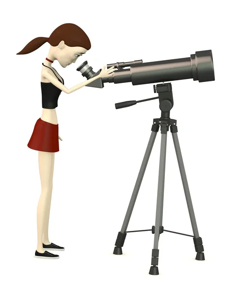 3d render of cartoon character with telescope — Stock Photo, Image