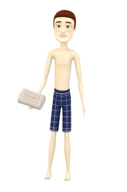 çizgi film karakteri sabun ile 3D render