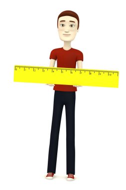 3D render cetvel ile çizgi film karakteri