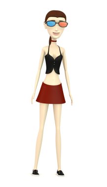 3D render Stereoskopik gözlük ile çizgi film karakteri