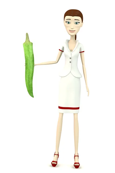 3d render of cartoon character with okra — Stock Photo, Image