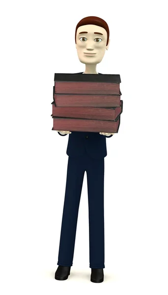 3d render of cartoon character with books — Stock Photo, Image