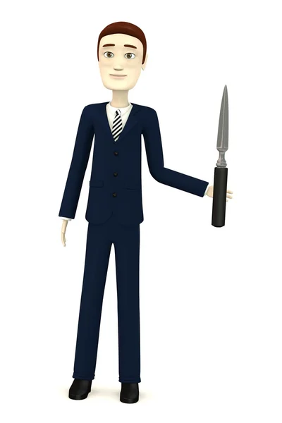 3D визуализация персонажа мультфильма с офисным ножом — стоковое фото