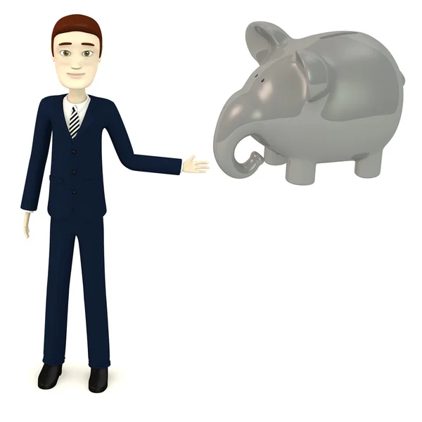 3D візуалізація мультиплікаційного персонажа зі скарбничкою слона — стокове фото